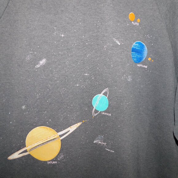 VTG 1986 Harlequin Gray Double Sided Solar System Graphic Sweatshirt Unisex L - Picture 4 of 7